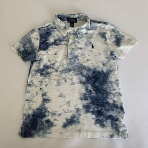 Polo Ralph Lauren Shirt Boys 7 Blue White Tie-Dye Short Sleeve Cotton School